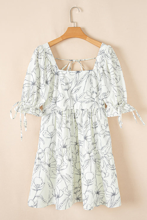 Floral Square Neck Shirred Back Mini Dress