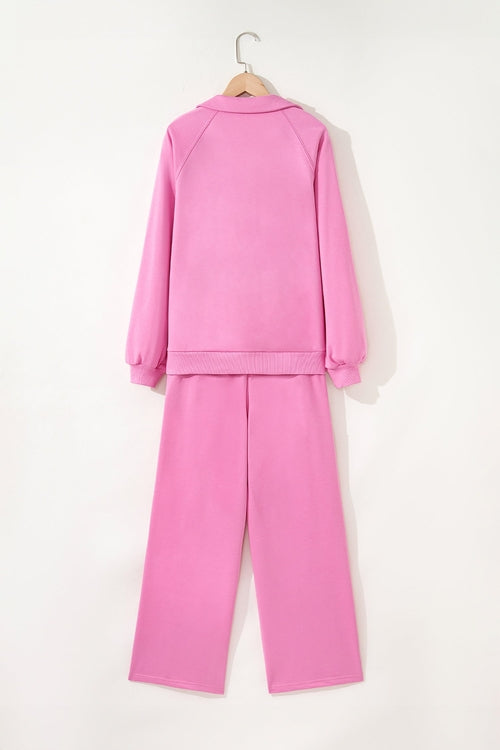 Solid V-Neck Pullover and Drawstring Sweatpants Set