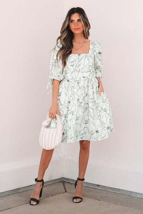 Floral Square Neck Shirred Back Mini Dress