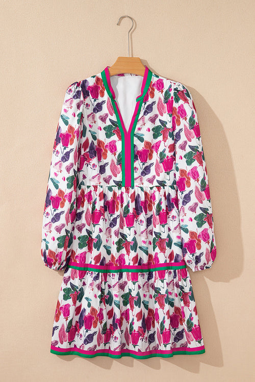 Floral Contrast Stripe Long Sleeve Mini Dress