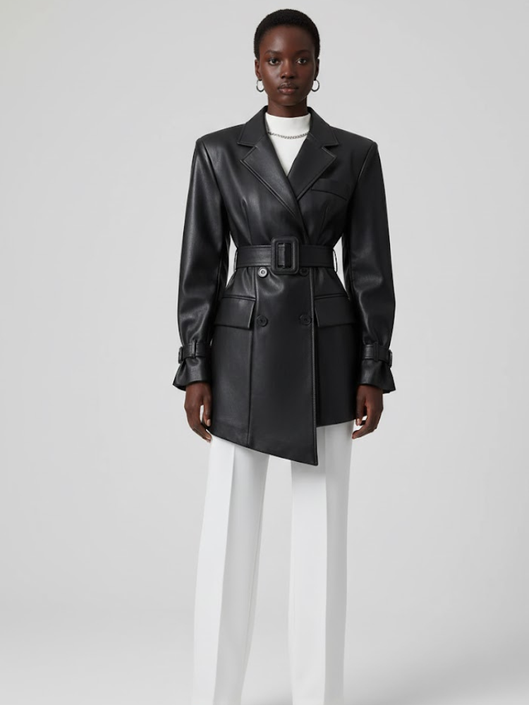 Black Vegan Leather Double-Breasted Blazer MERCER: New Colección COUTURE in NOLITA - BYMANYC ® New York