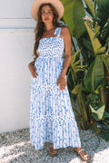 Floral Smocked Tied Strap Tiered Maxi Dress