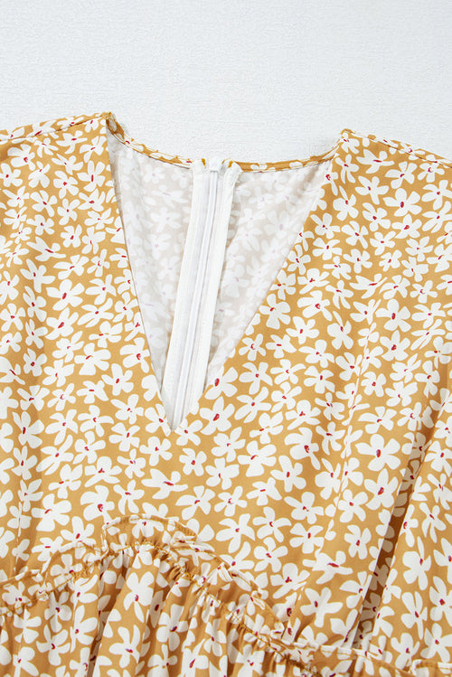 Floral V-Neck Short Sleeve Tiered Mini Dress