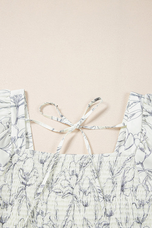 Floral Square Neck Shirred Back Mini Dress