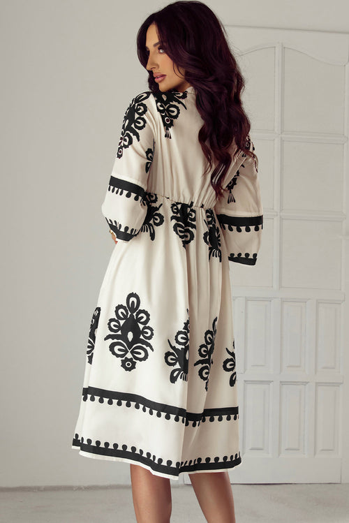 Western Geometric 3/4 Sleeve Midi Dress