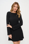 Textured Long Sleeve Round neck Swing Dress
